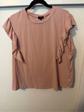 Pearl-Trim Ruffle Cold-Shoulder Tank Top - Dusty Pink